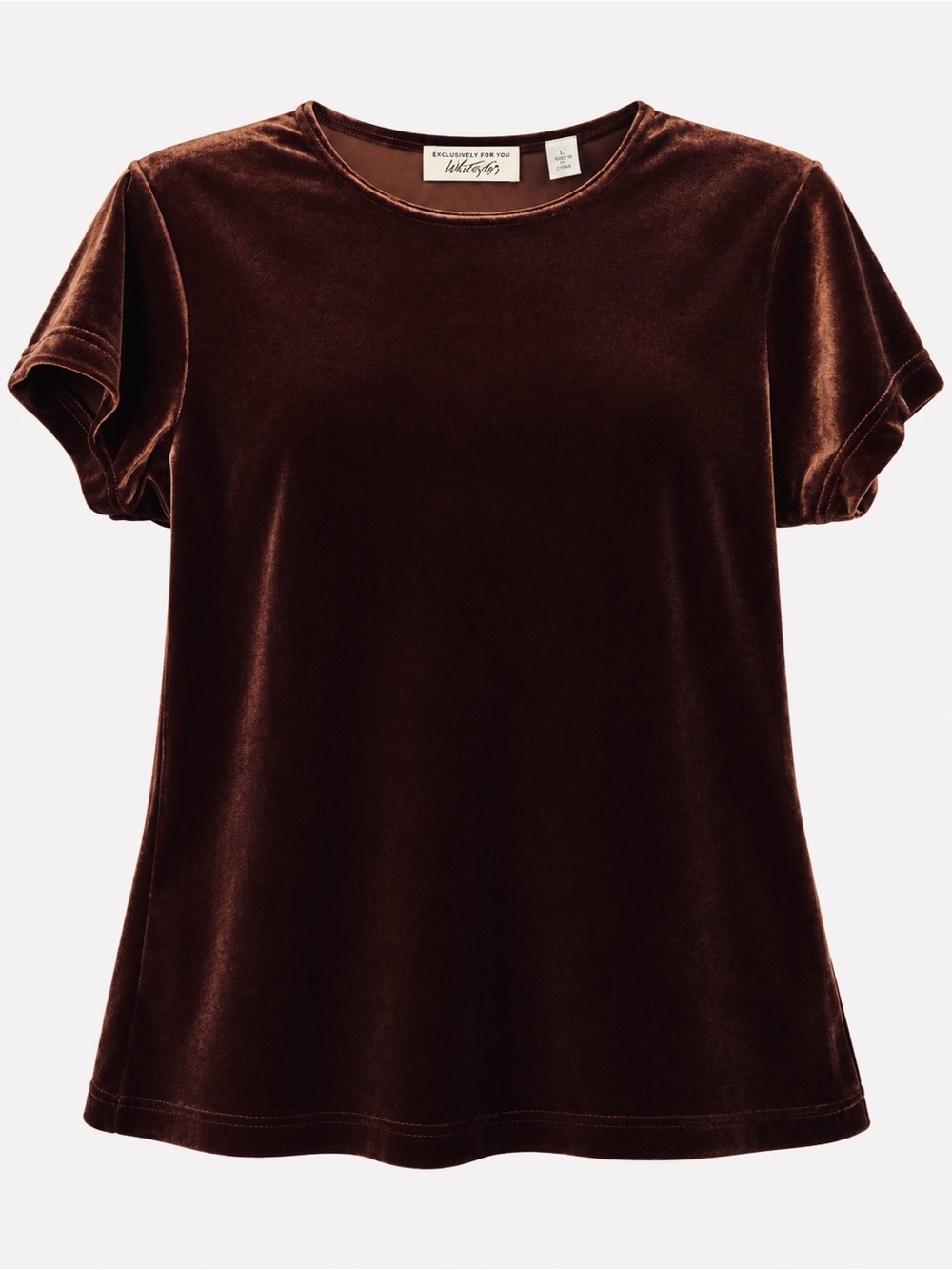 Lord & Taylor brown velvet top short sleeve crew neck size S